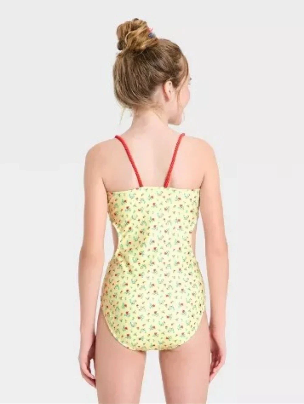 NWT Art Class Girls Yellow Floral Cutout One Piece Swimsuit Size XL 14 Plus